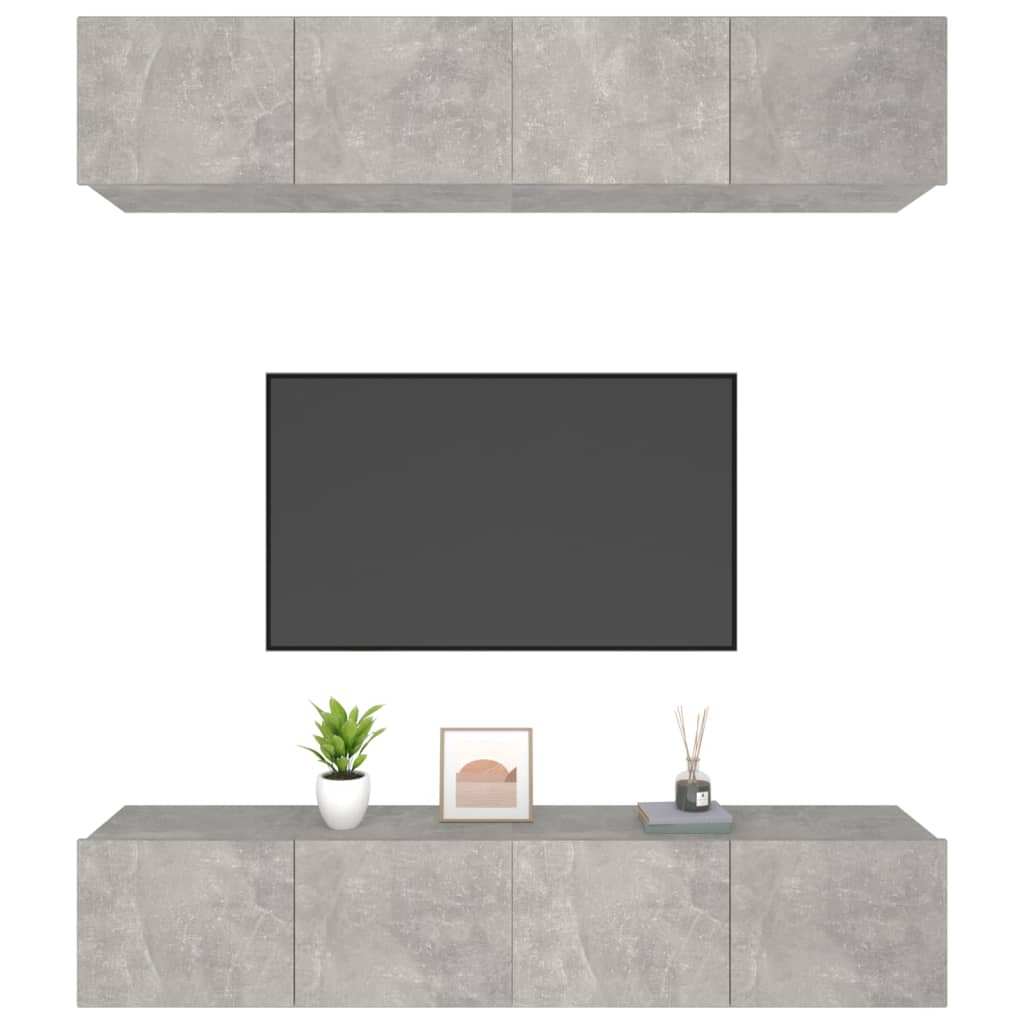 Meubles TV, 4 pièces, gris béton, 80 x 30 x 30 cm, matériau à base de bois