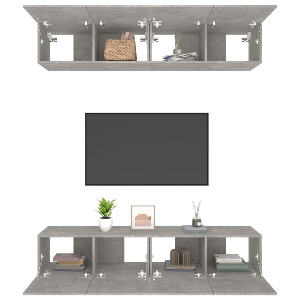 Meubles TV, 4 pièces, gris béton, 80 x 30 x 30 cm, matériau à base de bois