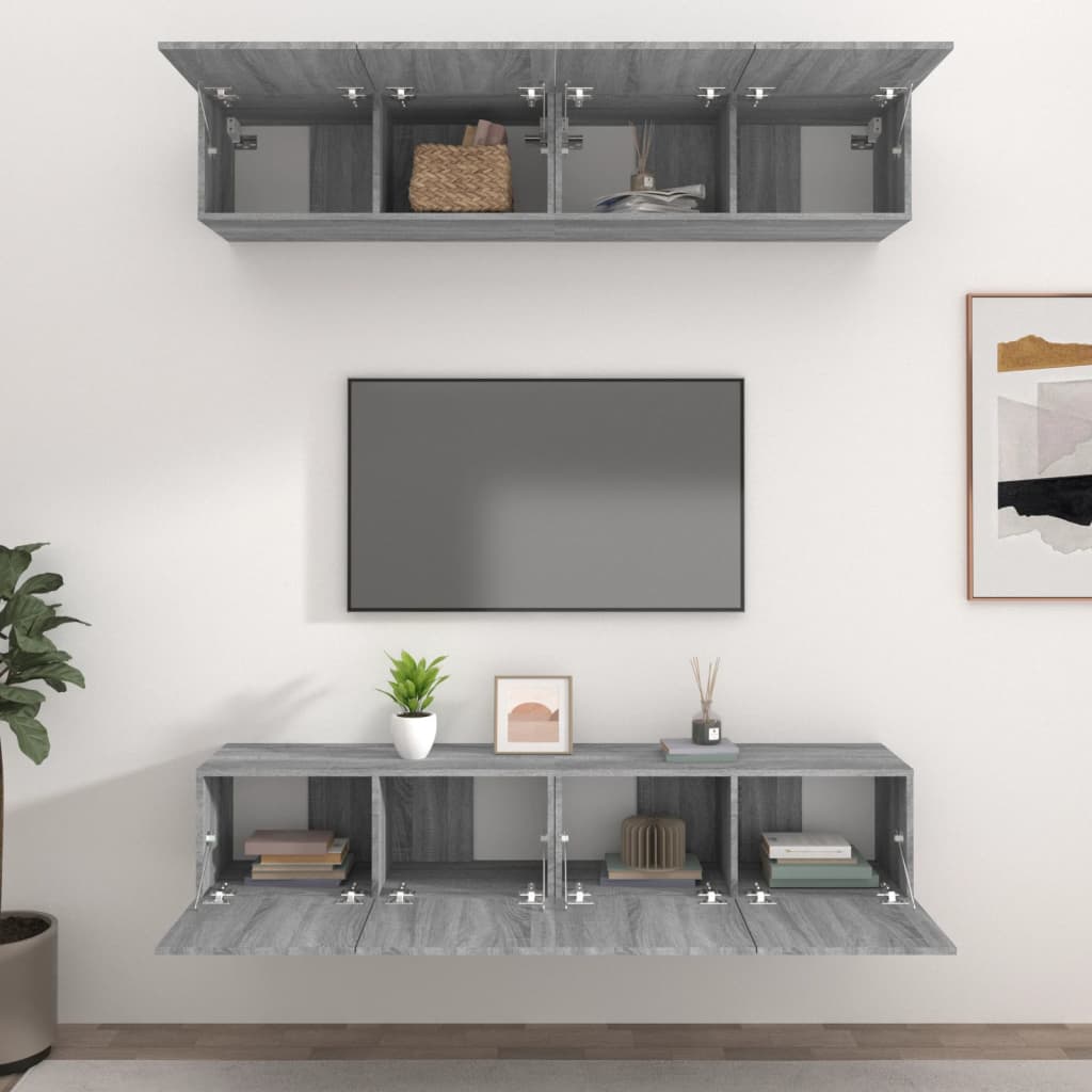 Meubles TV 4 pièces, gris Sonoma, 80 x 30 x 30 cm, matériau à base de bois