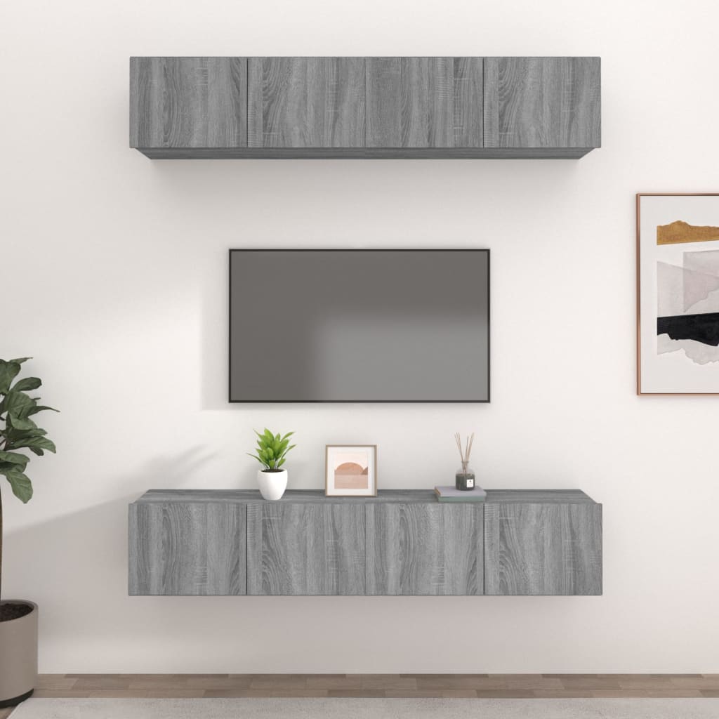 Meubles TV 4 pièces, gris Sonoma, 80 x 30 x 30 cm, matériau à base de bois