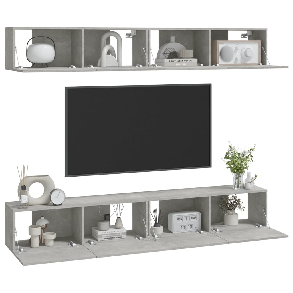 TV wall cabinets 4 pcs. Concrete grey 100x30x30 cm