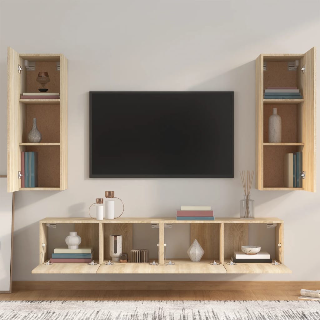 Ensemble de meubles TV 4 pièces en bois de chêne Sonoma