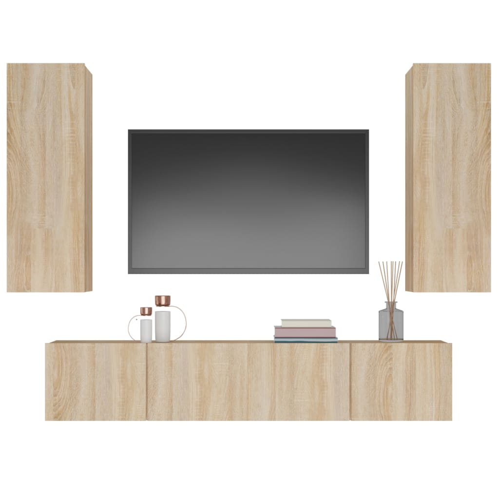 Ensemble de meubles TV 4 pièces en bois de chêne Sonoma