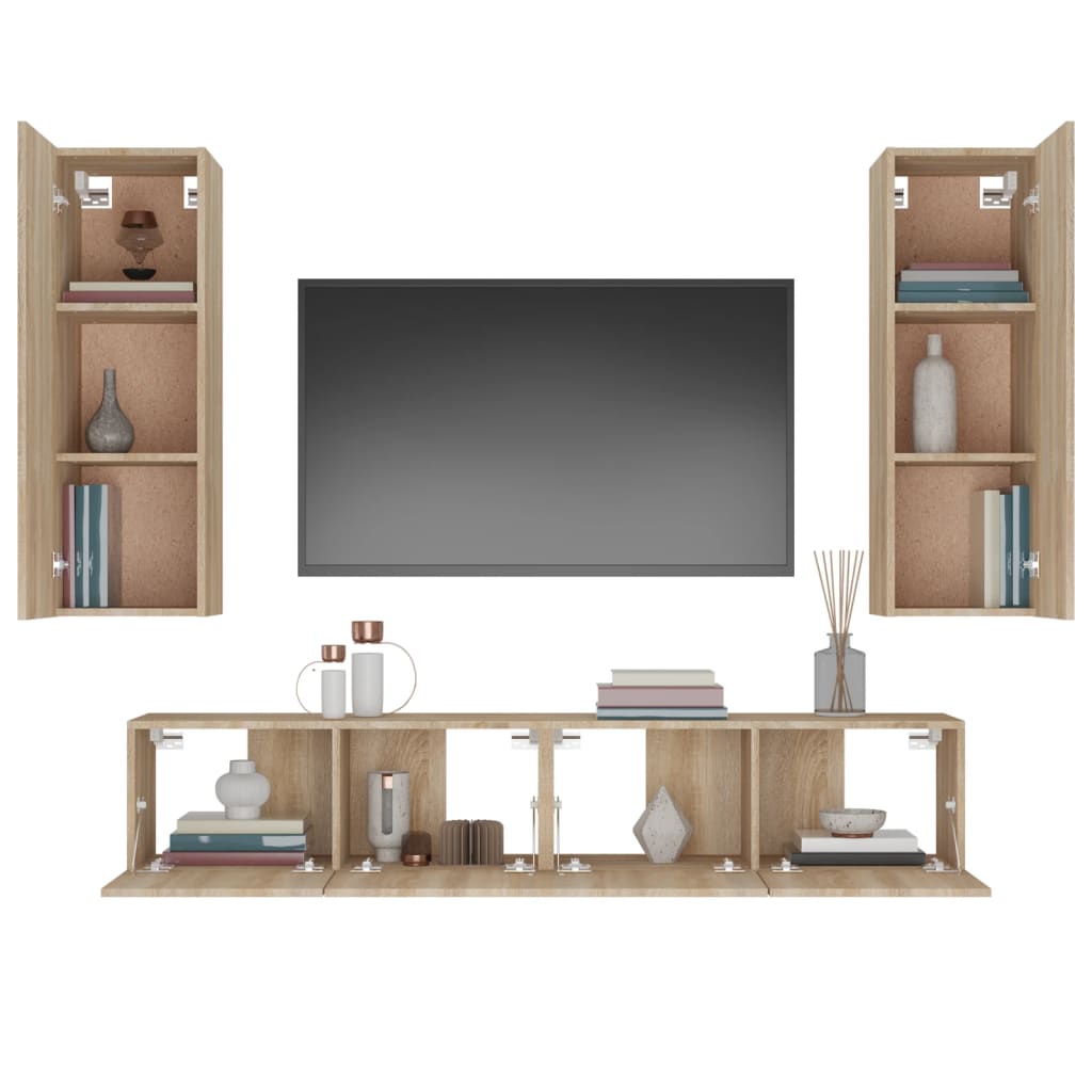 Ensemble de meubles TV 4 pièces en bois de chêne Sonoma