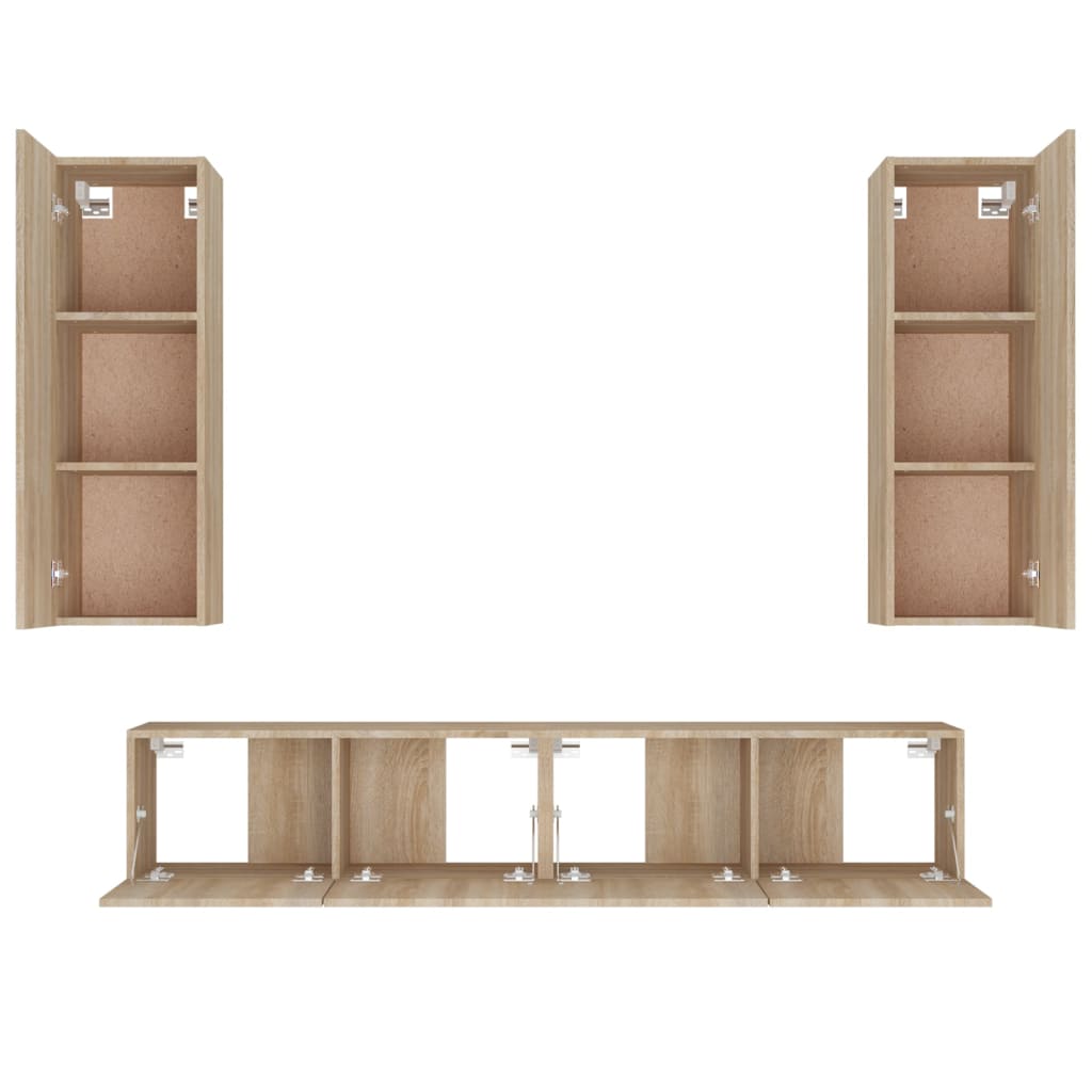 Ensemble de meubles TV 4 pièces en bois de chêne Sonoma