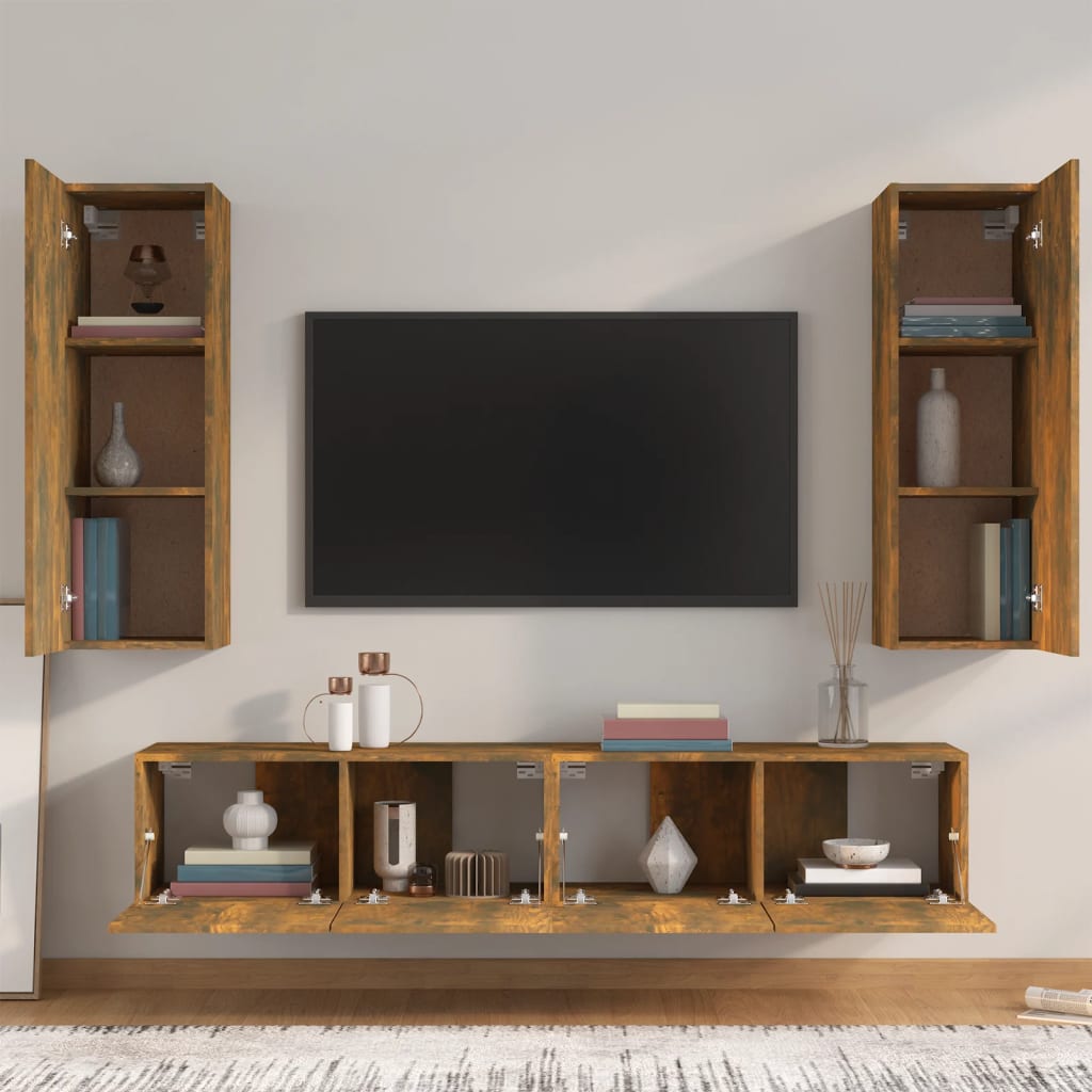 Ensemble de meubles TV 4 pièces en bois de chêne fumé