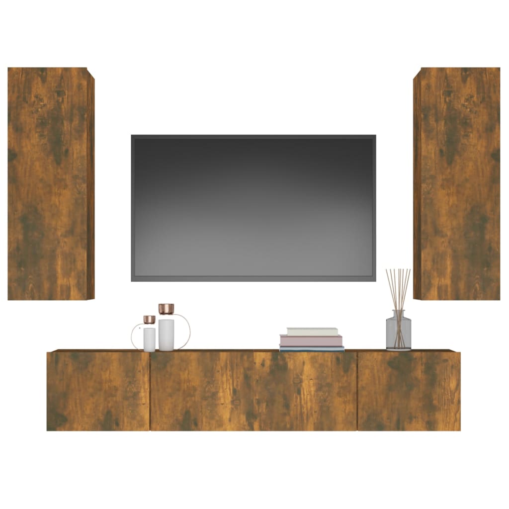 Ensemble de meubles TV 4 pièces en bois de chêne fumé