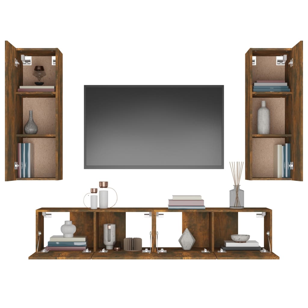 Ensemble de meubles TV 4 pièces en bois de chêne fumé