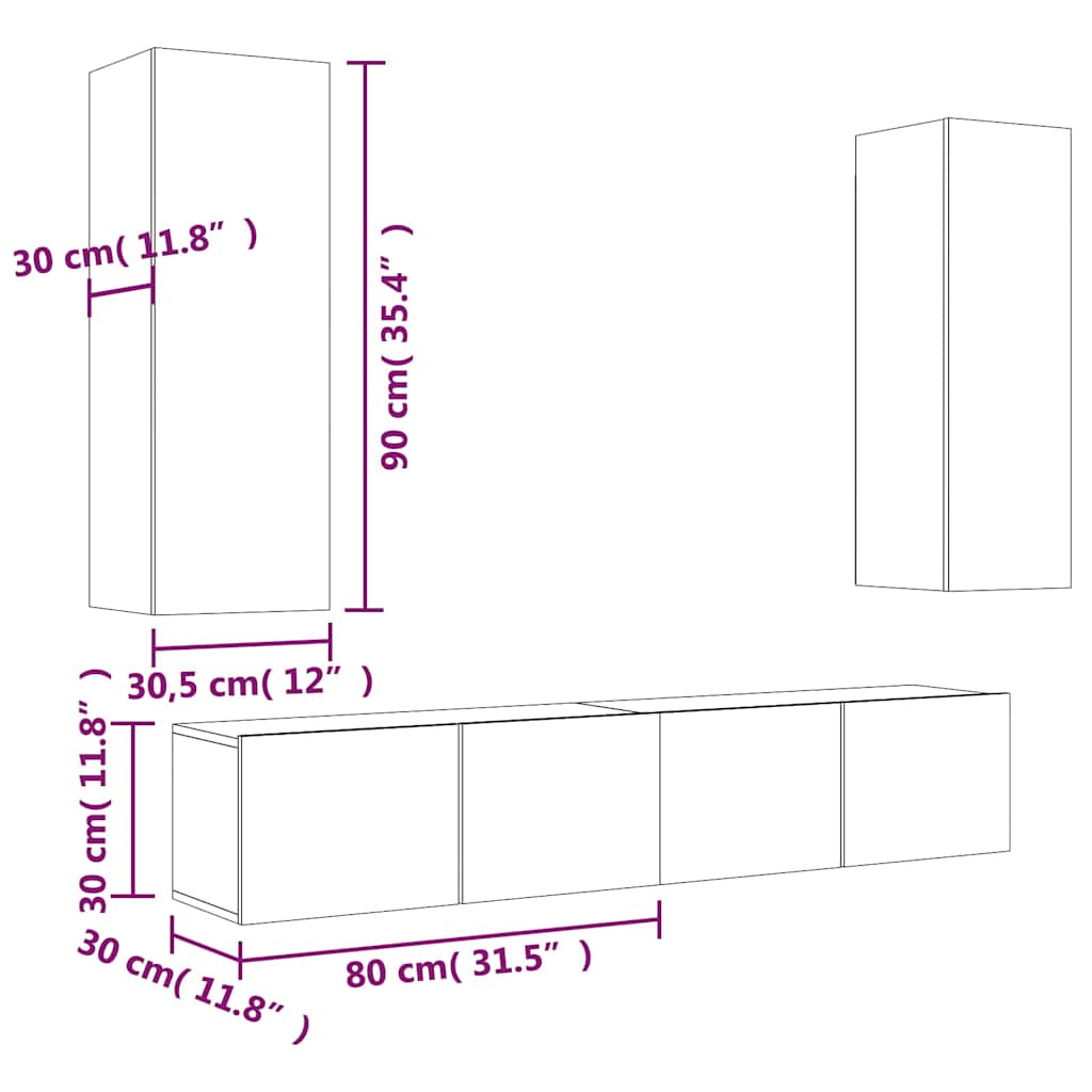 4-tlg. TV-Schrank-Set Grau Sonoma Holzwerkstoff
