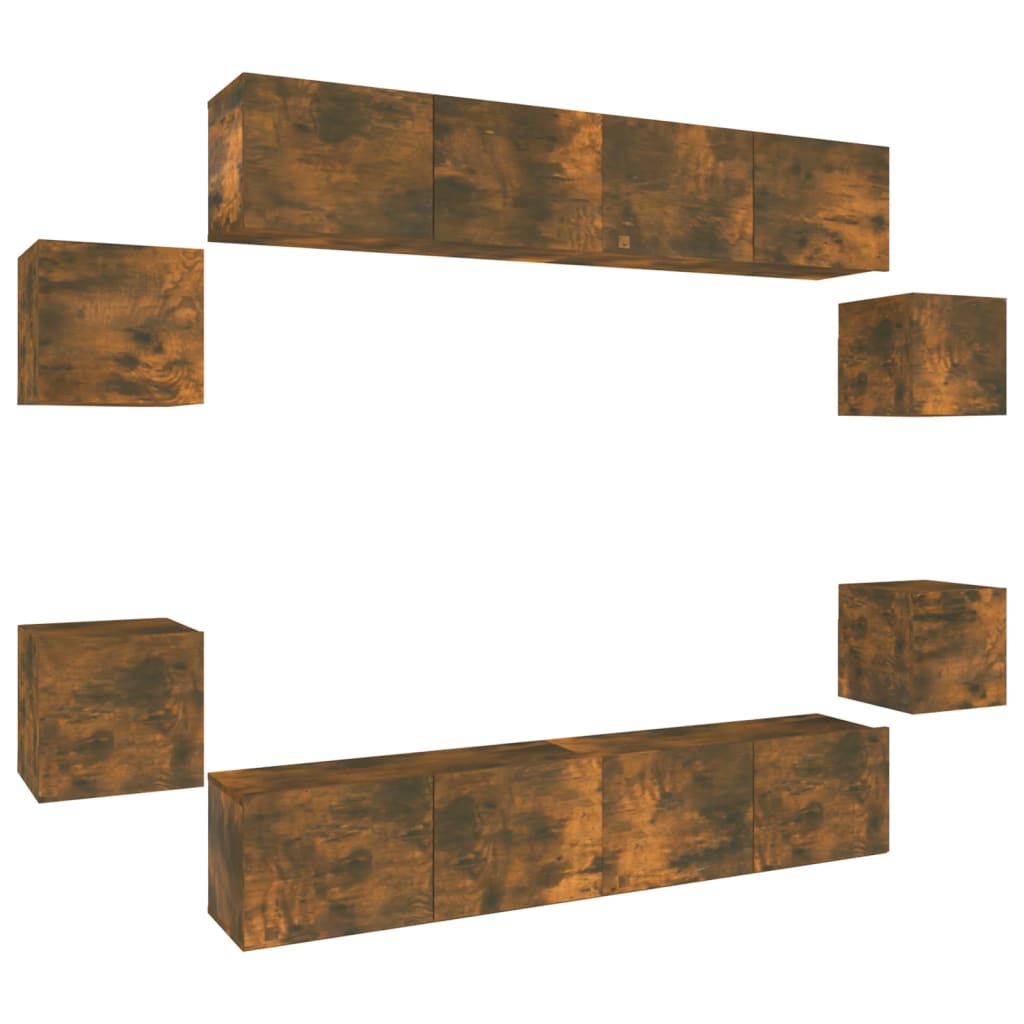8-piece TV cabinet set smoked oak wood material