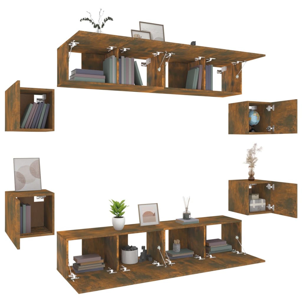 8-piece TV cabinet set smoked oak wood material