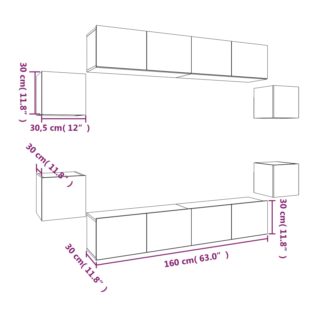 8-piece TV cabinet set smoked oak wood material