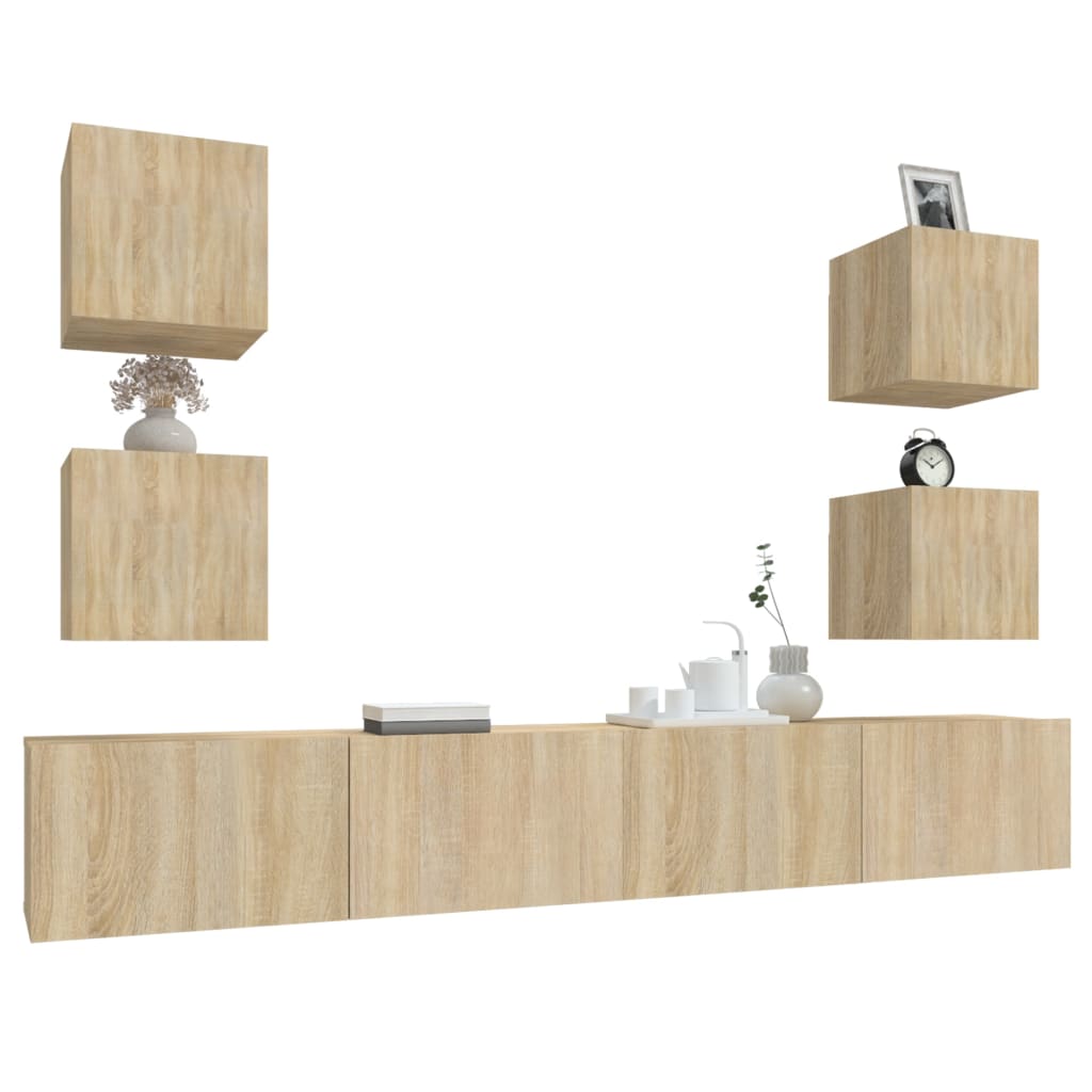 Ensemble de meubles TV 6 pièces en bois de chêne Sonoma