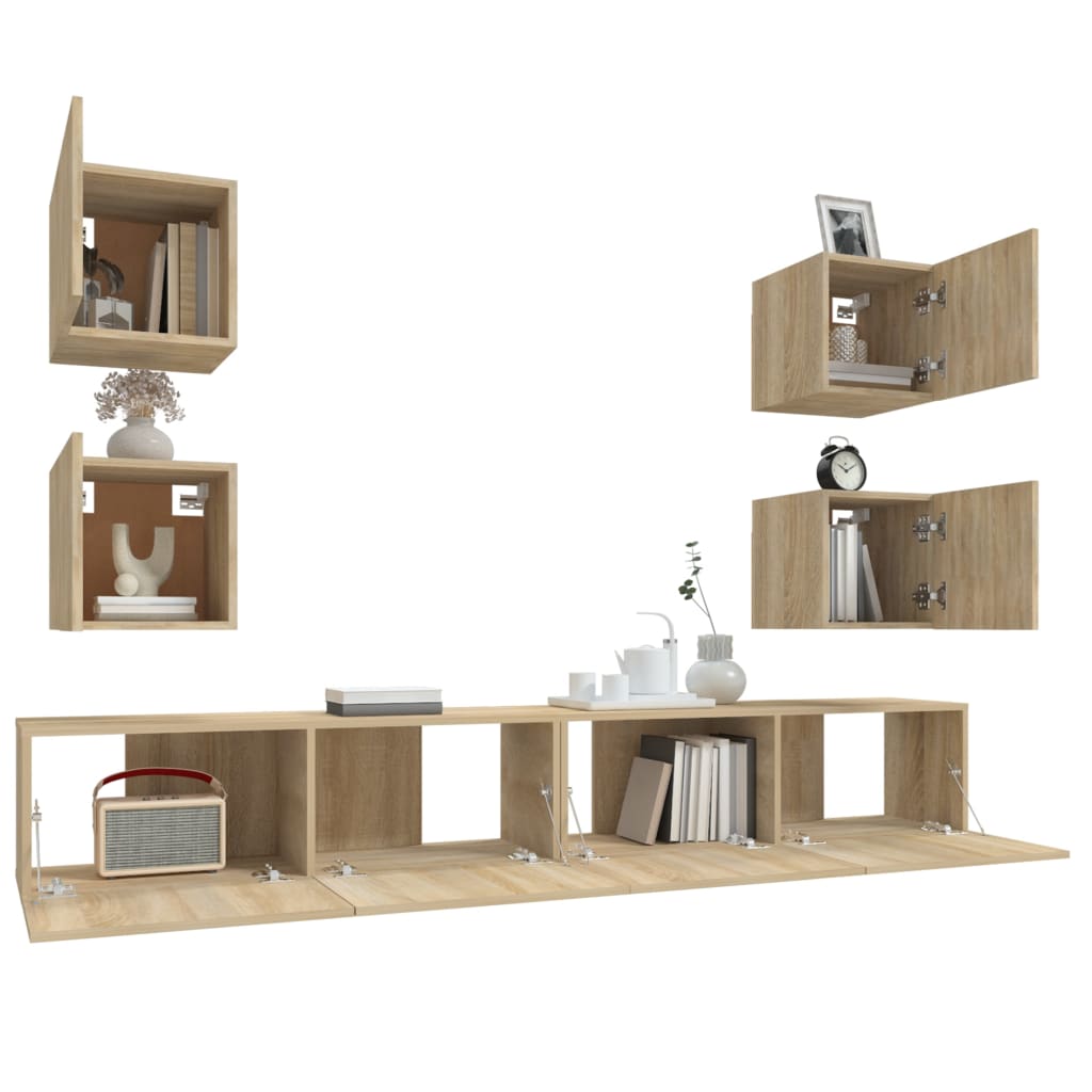 Ensemble de meubles TV 6 pièces en bois de chêne Sonoma