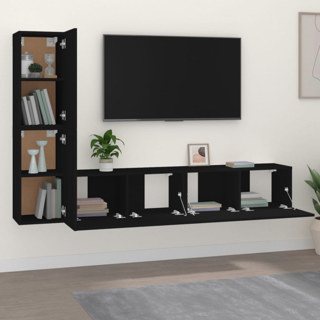 Ensemble de meubles TV 4 pièces en bois noir
