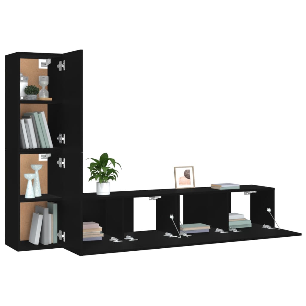 Ensemble de meubles TV 4 pièces en bois noir