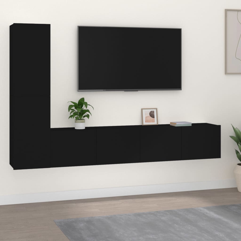 Ensemble de meubles TV 4 pièces en bois noir