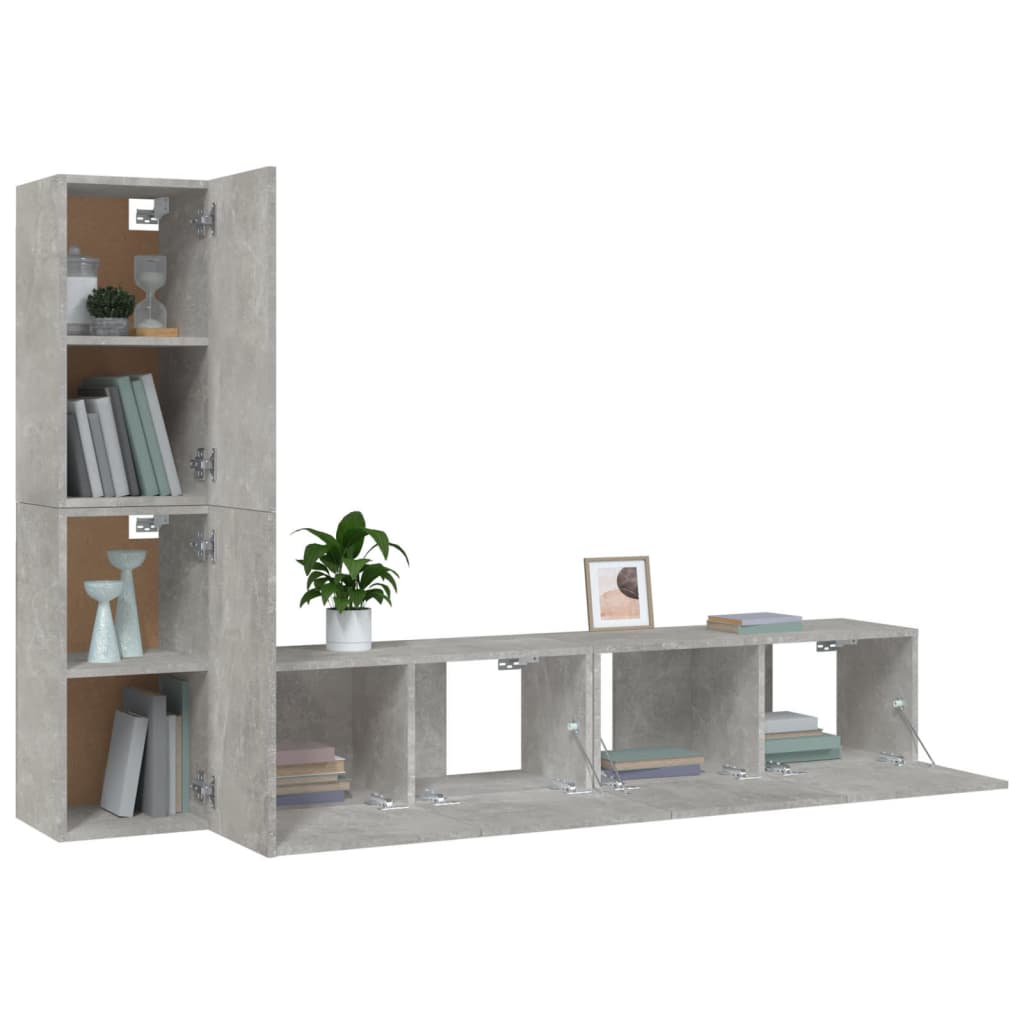 4-tlg. TV-Schrank-Set Betongrau Holzwerkstoff