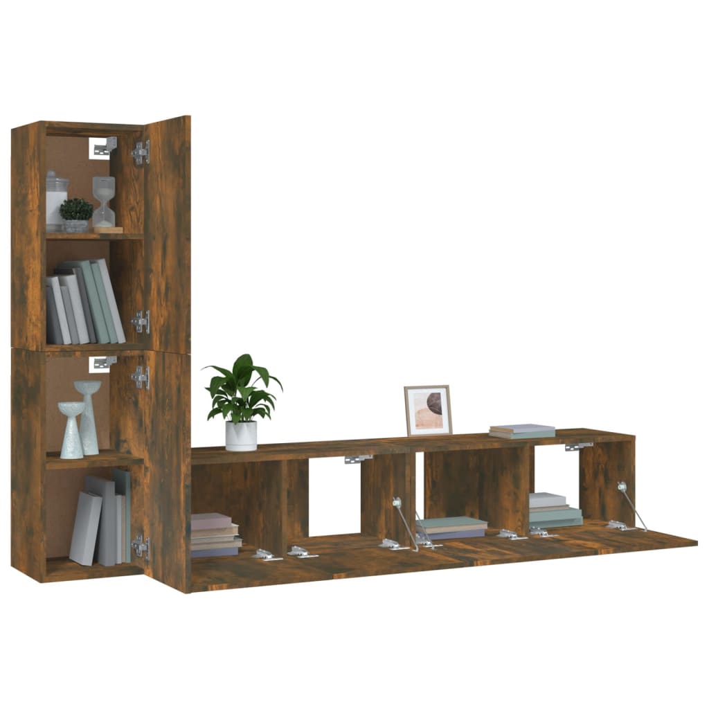 Ensemble de meubles TV 4 pièces en bois de chêne fumé