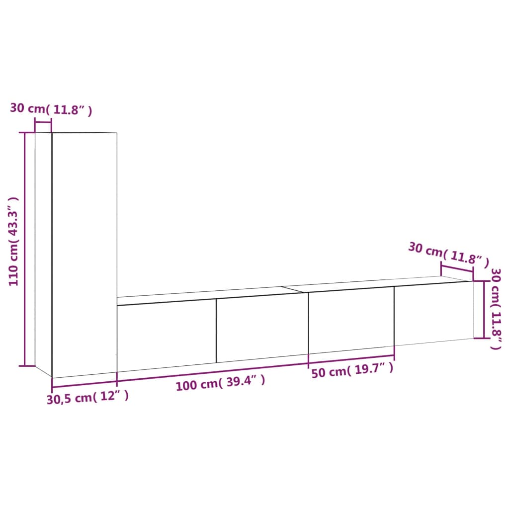 Ensemble de meubles TV 3 pièces en bois blanc