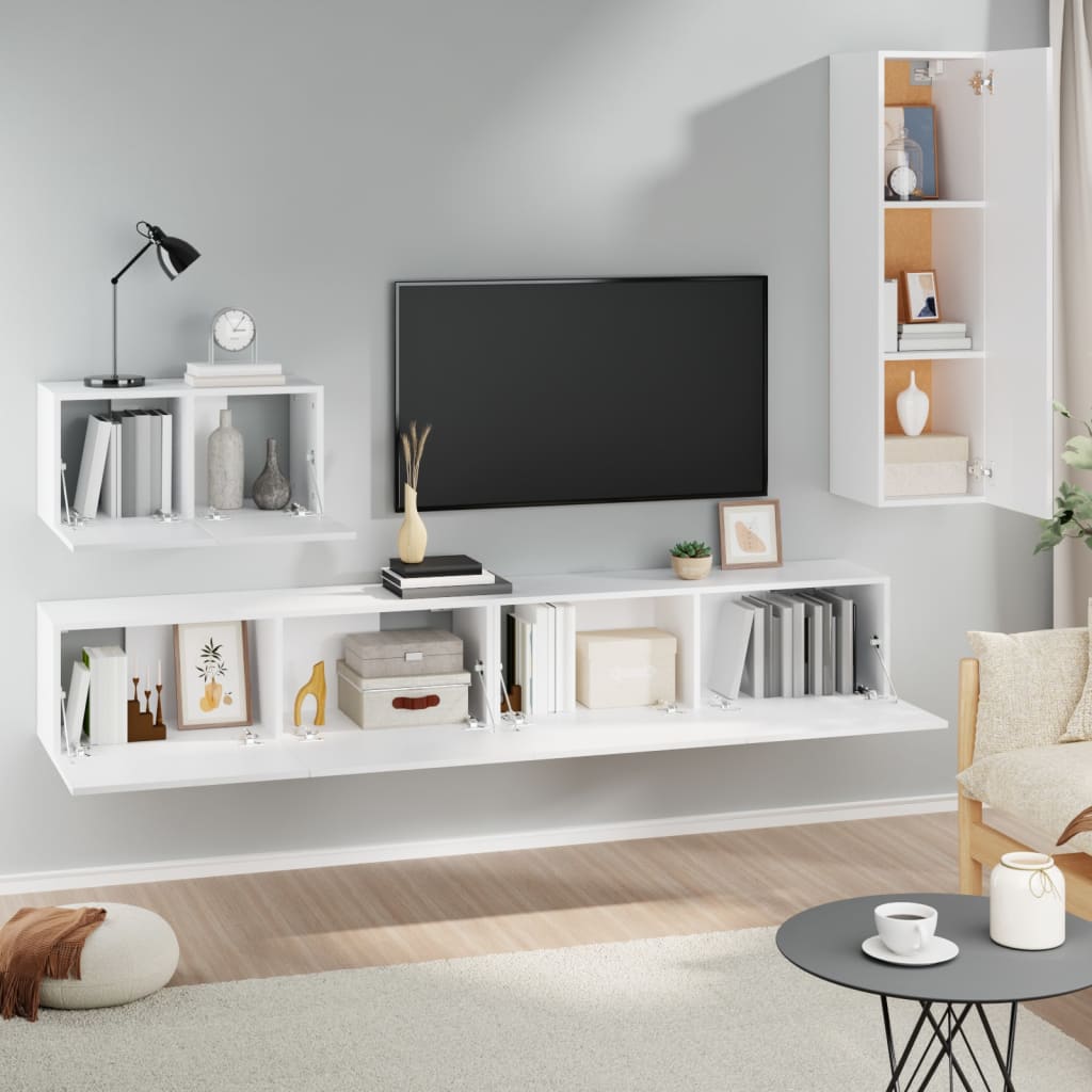 Ensemble de meubles TV 4 pièces en bois blanc