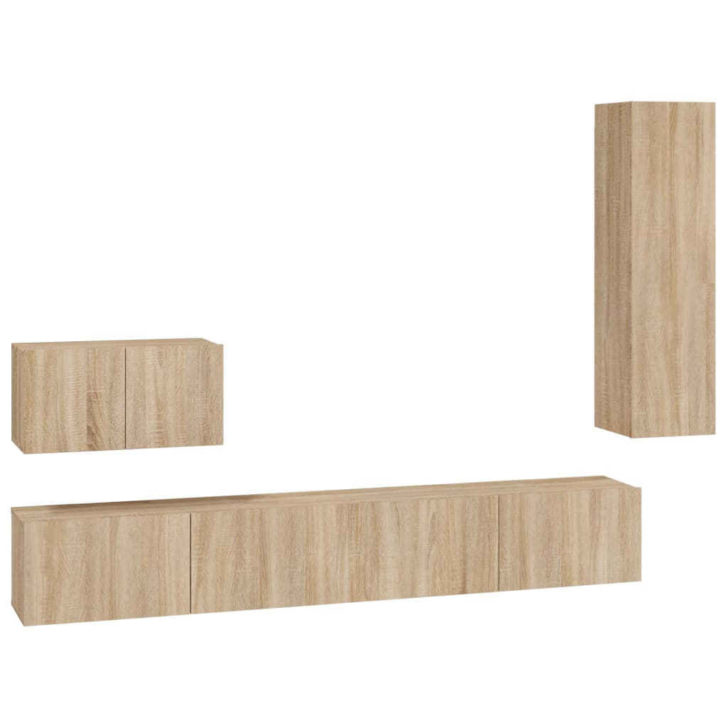 Ensemble de meubles TV 4 pièces en bois de chêne Sonoma