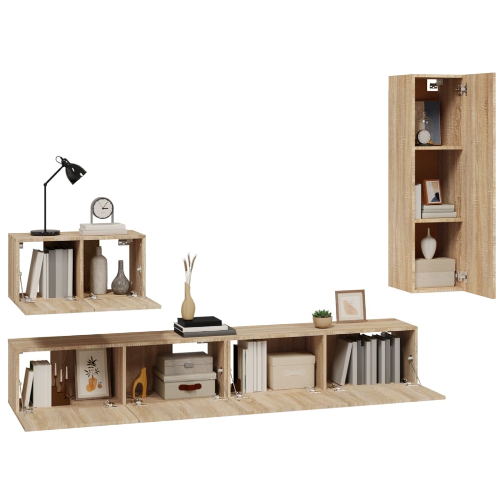 Ensemble de meubles TV 4 pièces en bois de chêne Sonoma