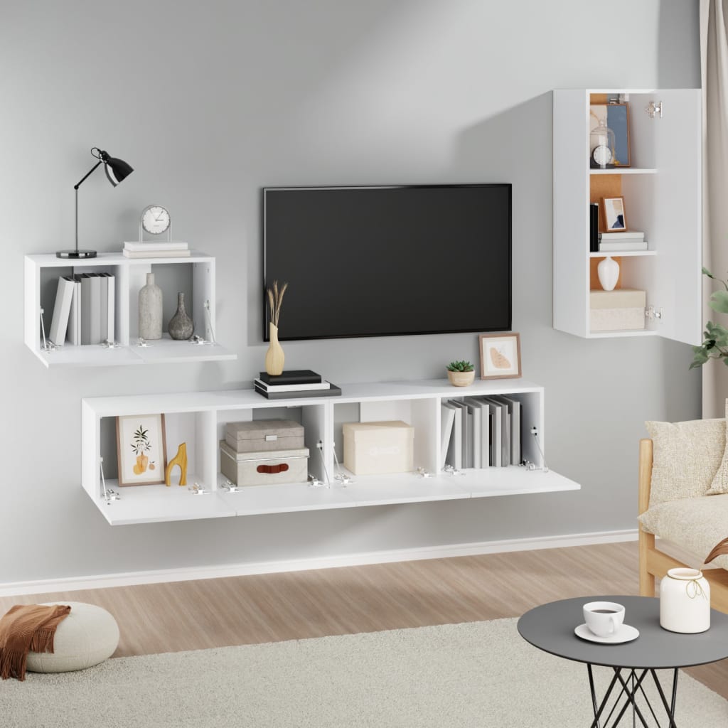Ensemble de meubles TV 4 pièces en bois blanc