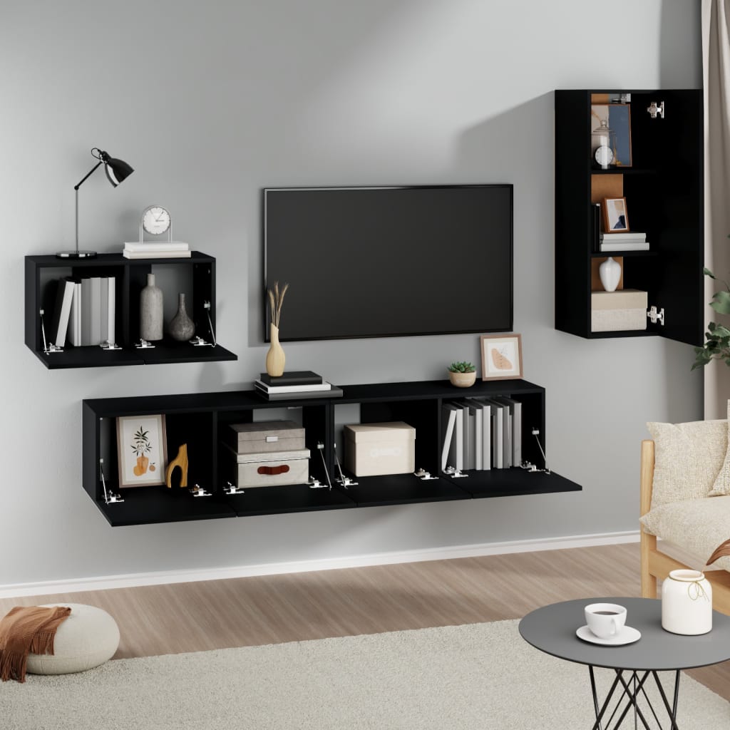 Ensemble de meubles TV 4 pièces en bois noir