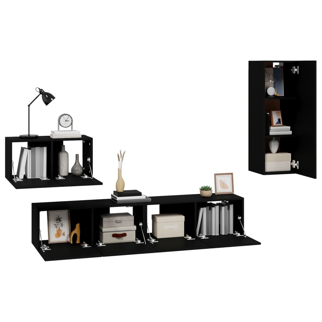 Ensemble de meubles TV 4 pièces en bois noir