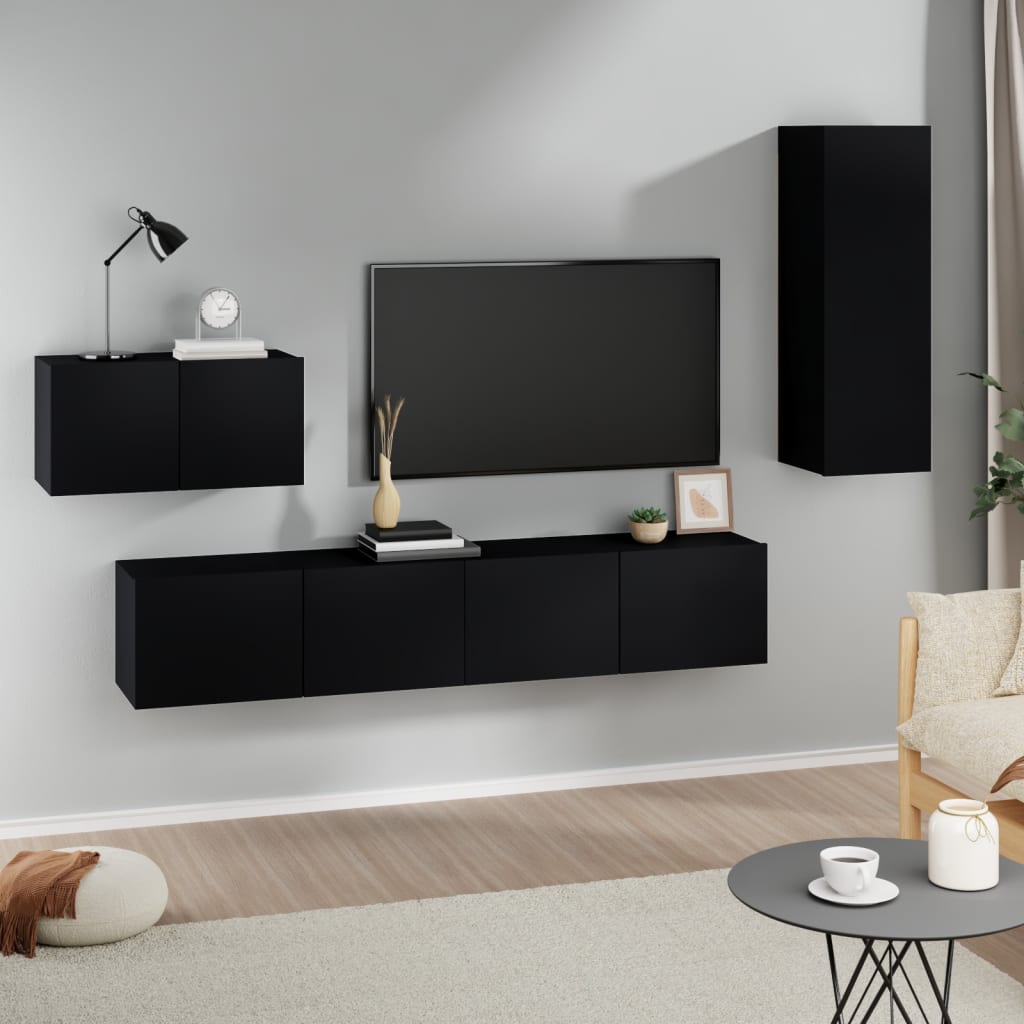 Ensemble de meubles TV 4 pièces en bois noir