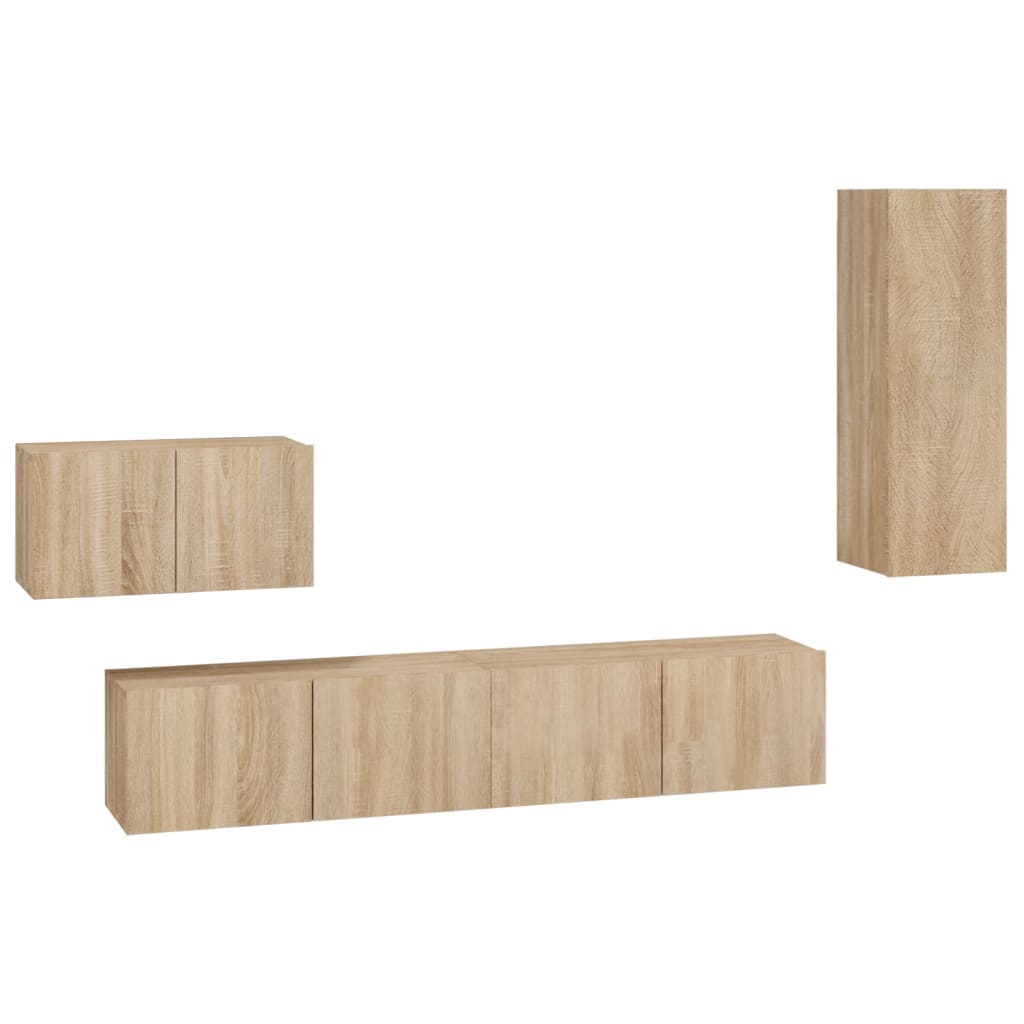 Ensemble de meubles TV 4 pièces en bois de chêne Sonoma