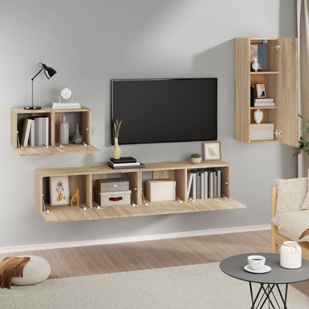 Ensemble de meubles TV 4 pièces en bois de chêne Sonoma
