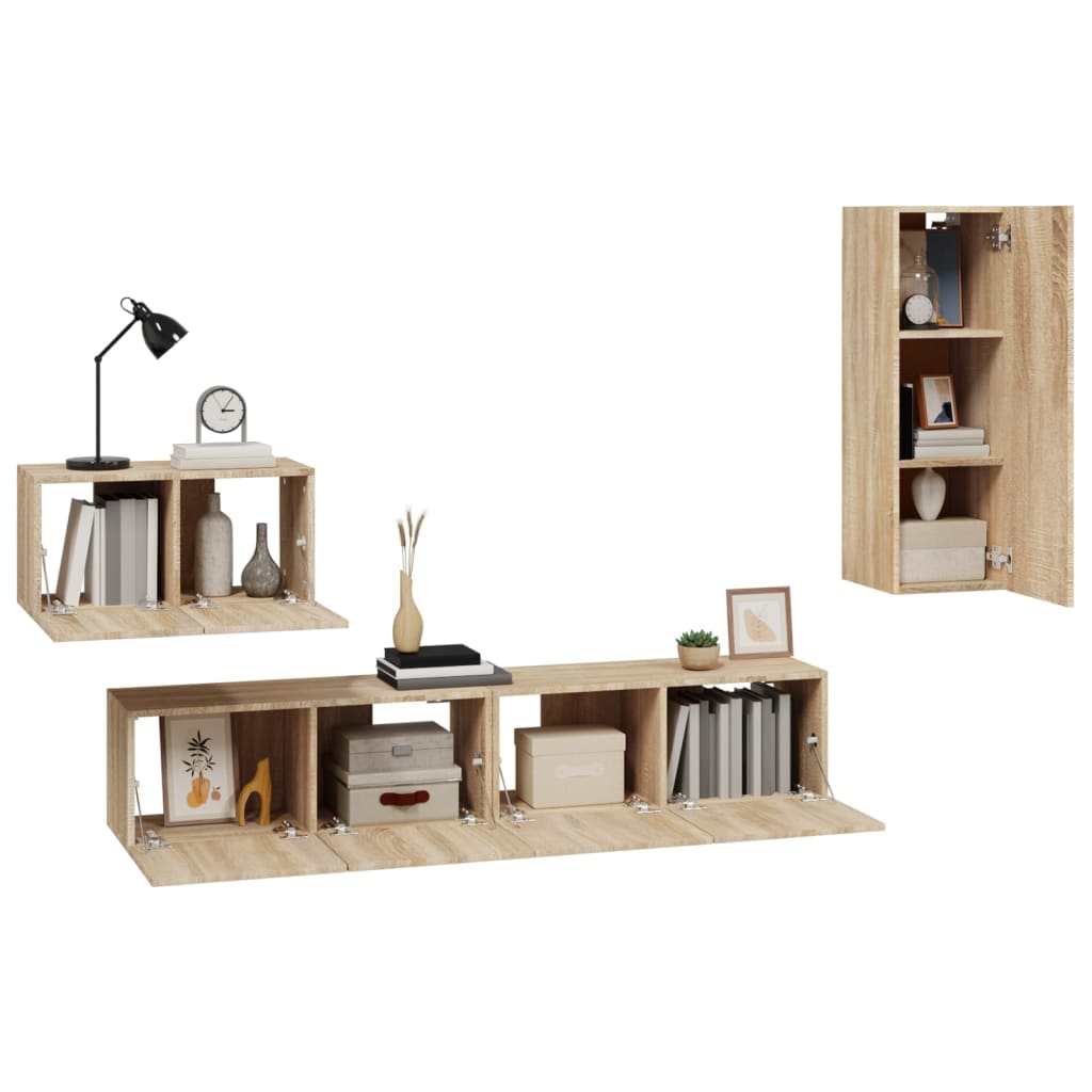 Ensemble de meubles TV 4 pièces en bois de chêne Sonoma