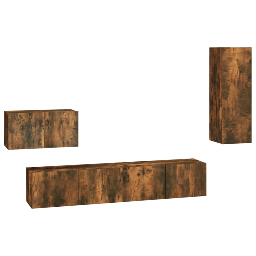Ensemble de meubles TV 4 pièces en bois de chêne fumé