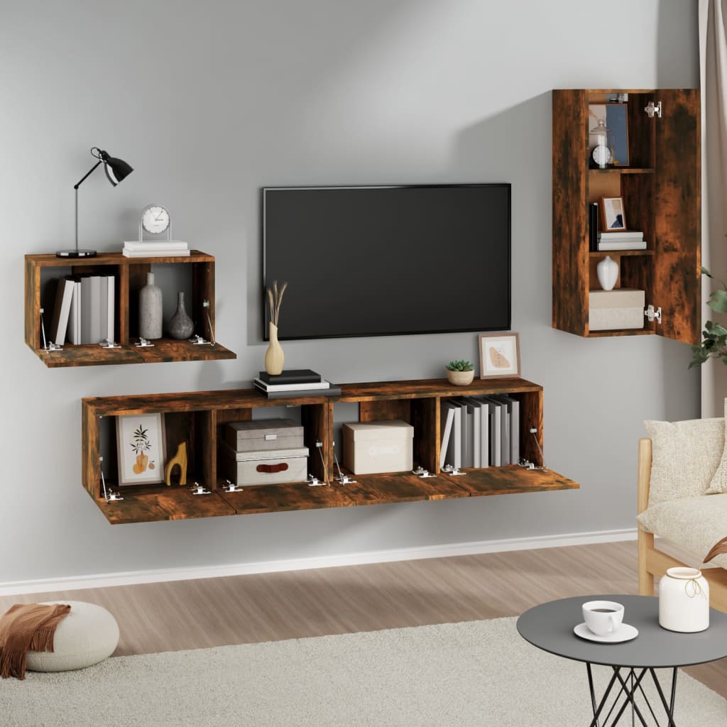 Ensemble de meubles TV 4 pièces en bois de chêne fumé