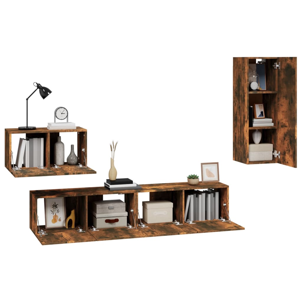 Ensemble de meubles TV 4 pièces en bois de chêne fumé