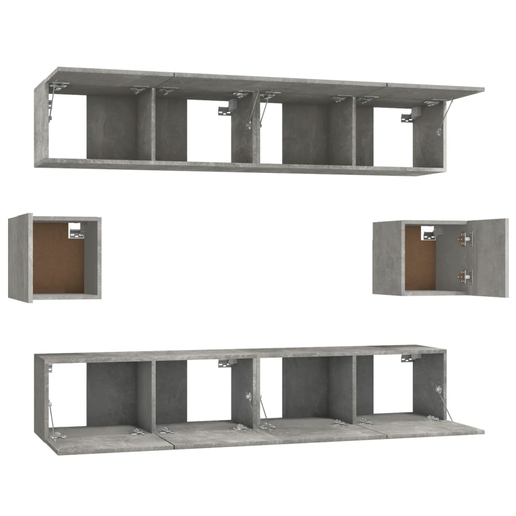 Ensemble de meubles TV 6 pièces en béton gris à base de bois