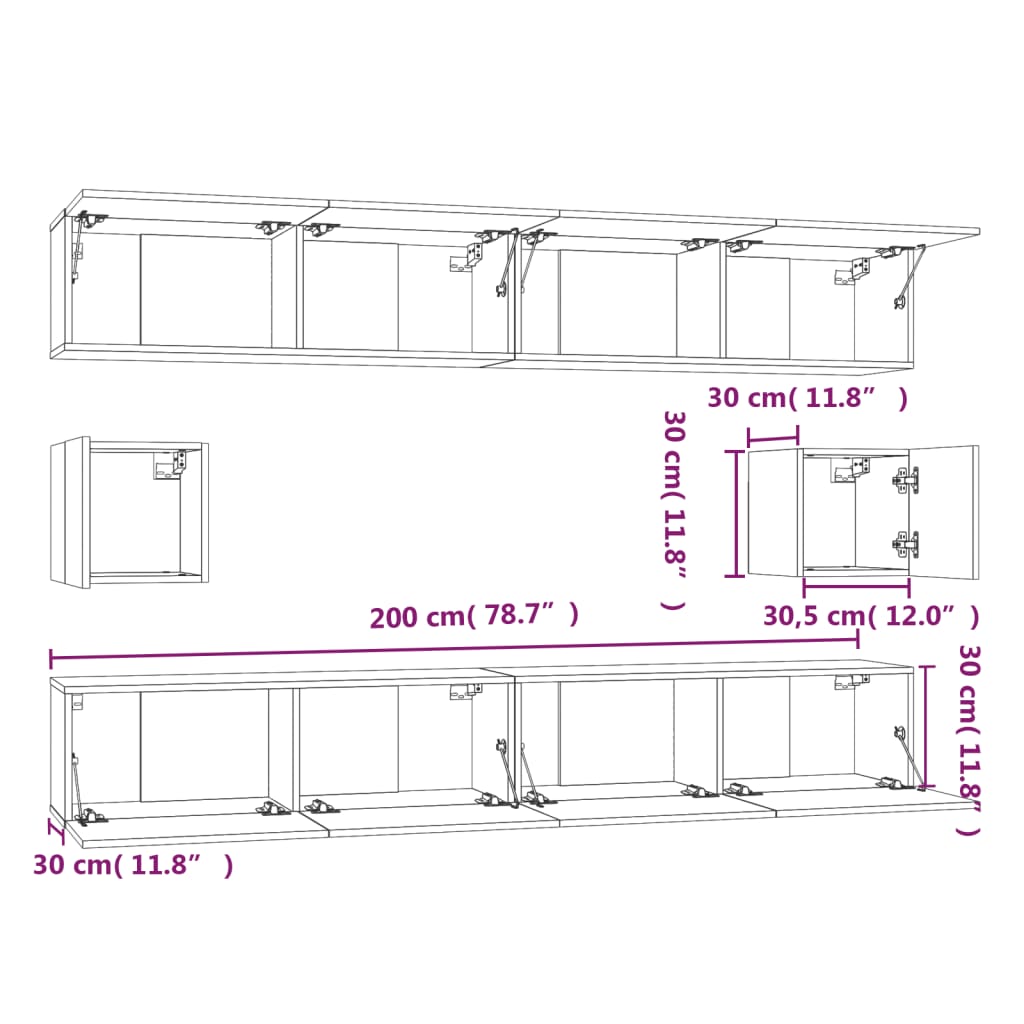 Ensemble de meubles TV 6 pièces en bois blanc