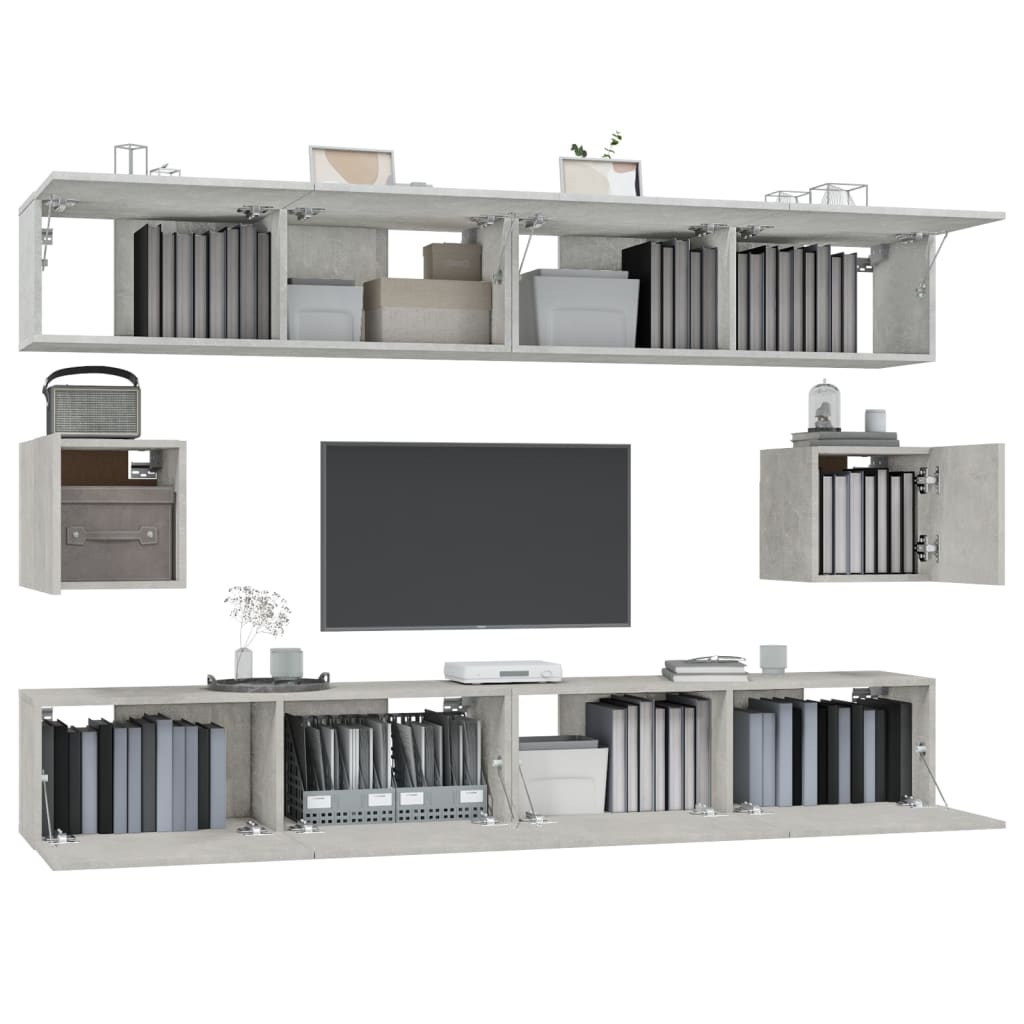 Ensemble de meubles TV 6 pièces en béton gris à base de bois