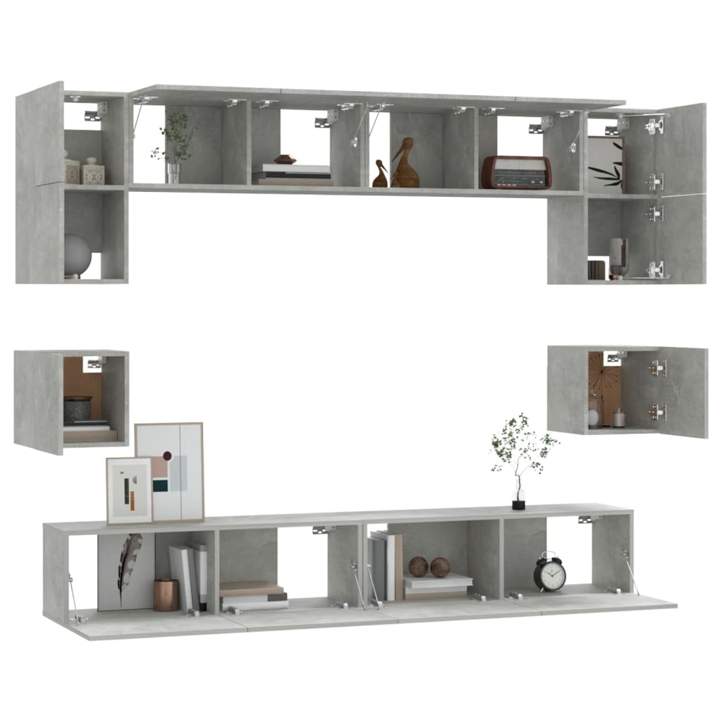 Ensemble de meubles TV 8 pièces en béton gris à base de bois
