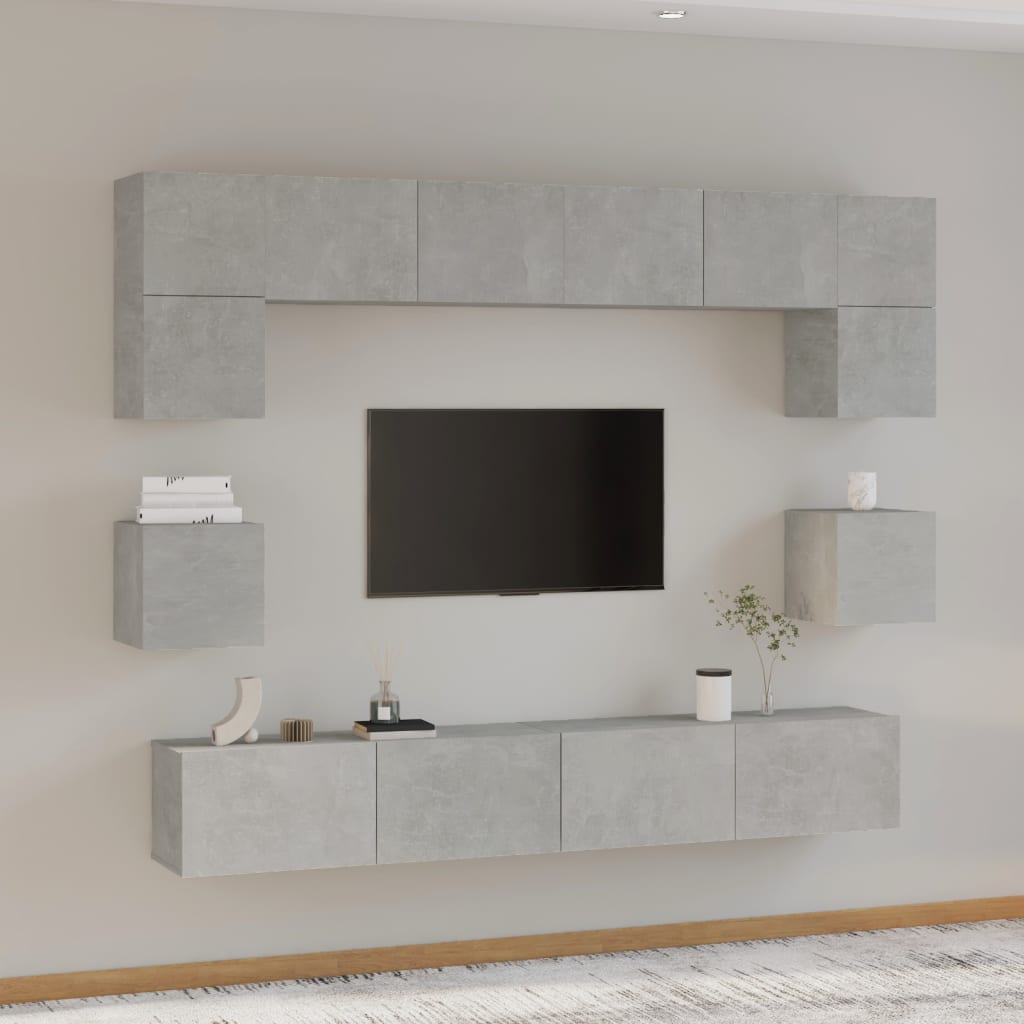 Ensemble de meubles TV 8 pièces en béton gris à base de bois