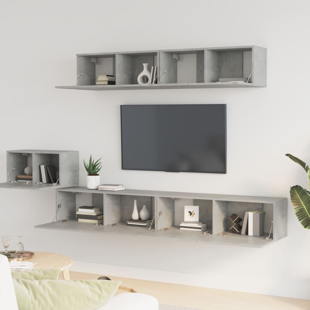Ensemble de meubles TV 5 pièces en béton gris à base de bois