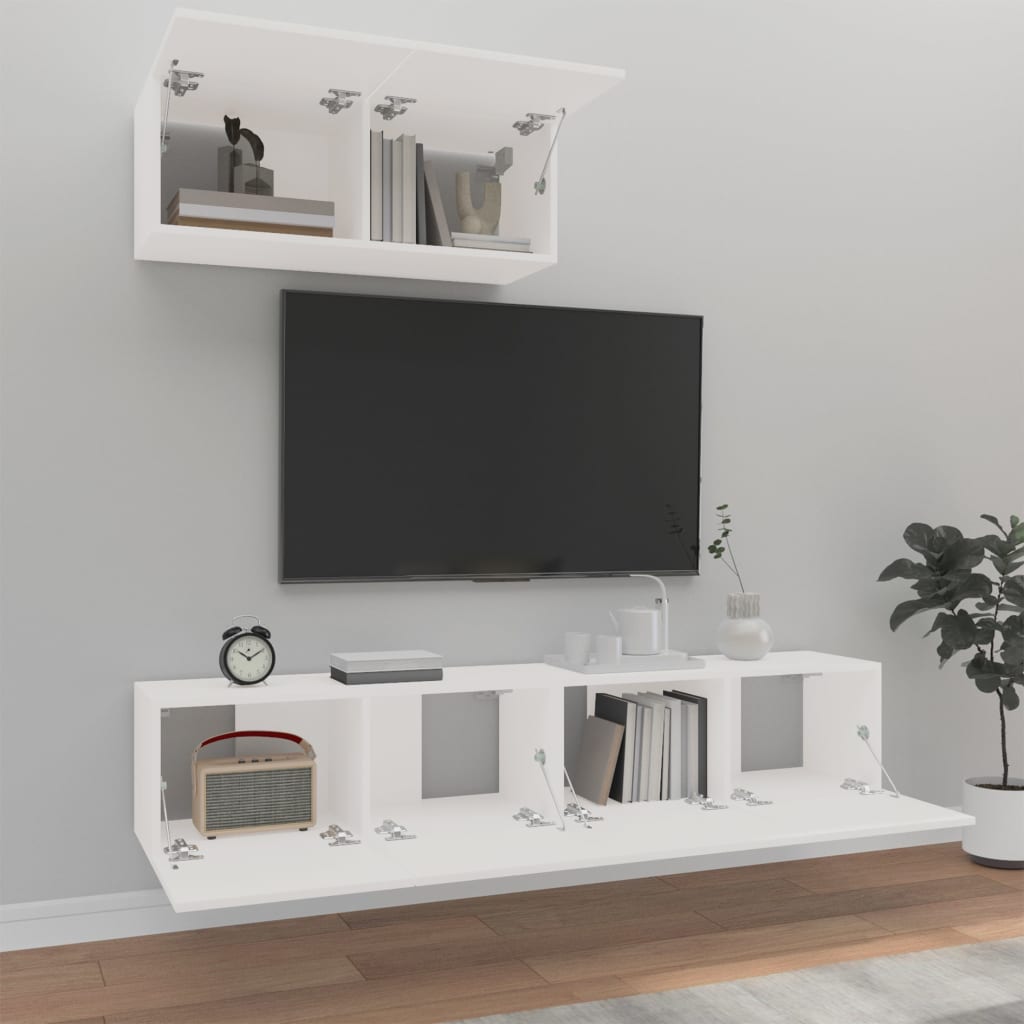 Ensemble de meubles TV 3 pièces en bois blanc