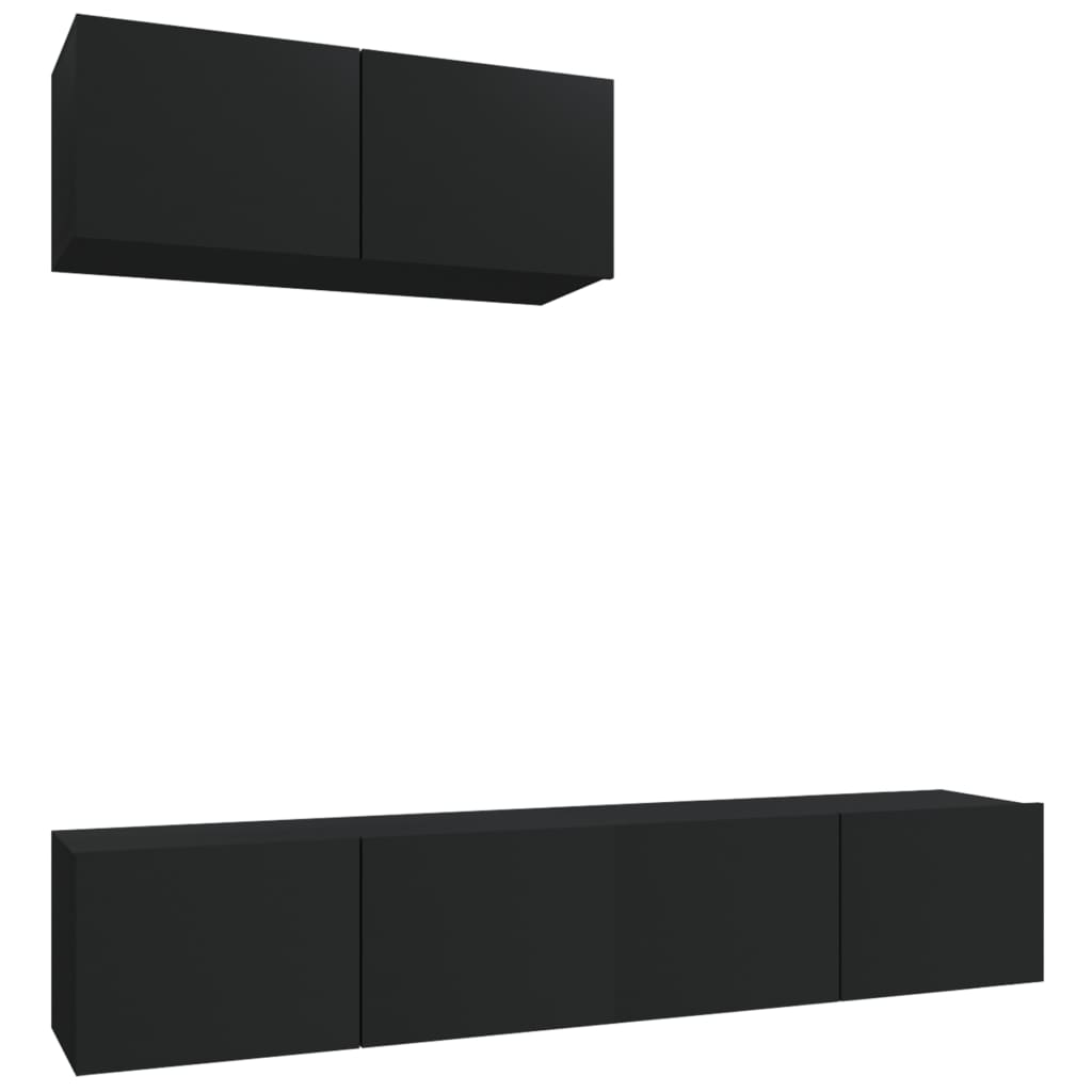 Ensemble de meubles TV 3 pièces en bois noir