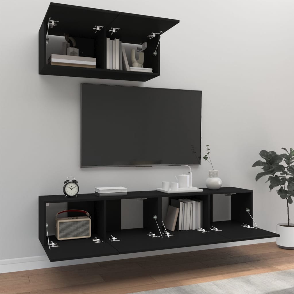 Ensemble de meubles TV 3 pièces en bois noir