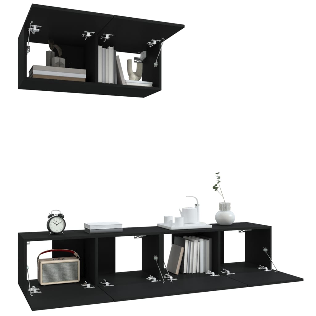 Ensemble de meubles TV 3 pièces en bois noir