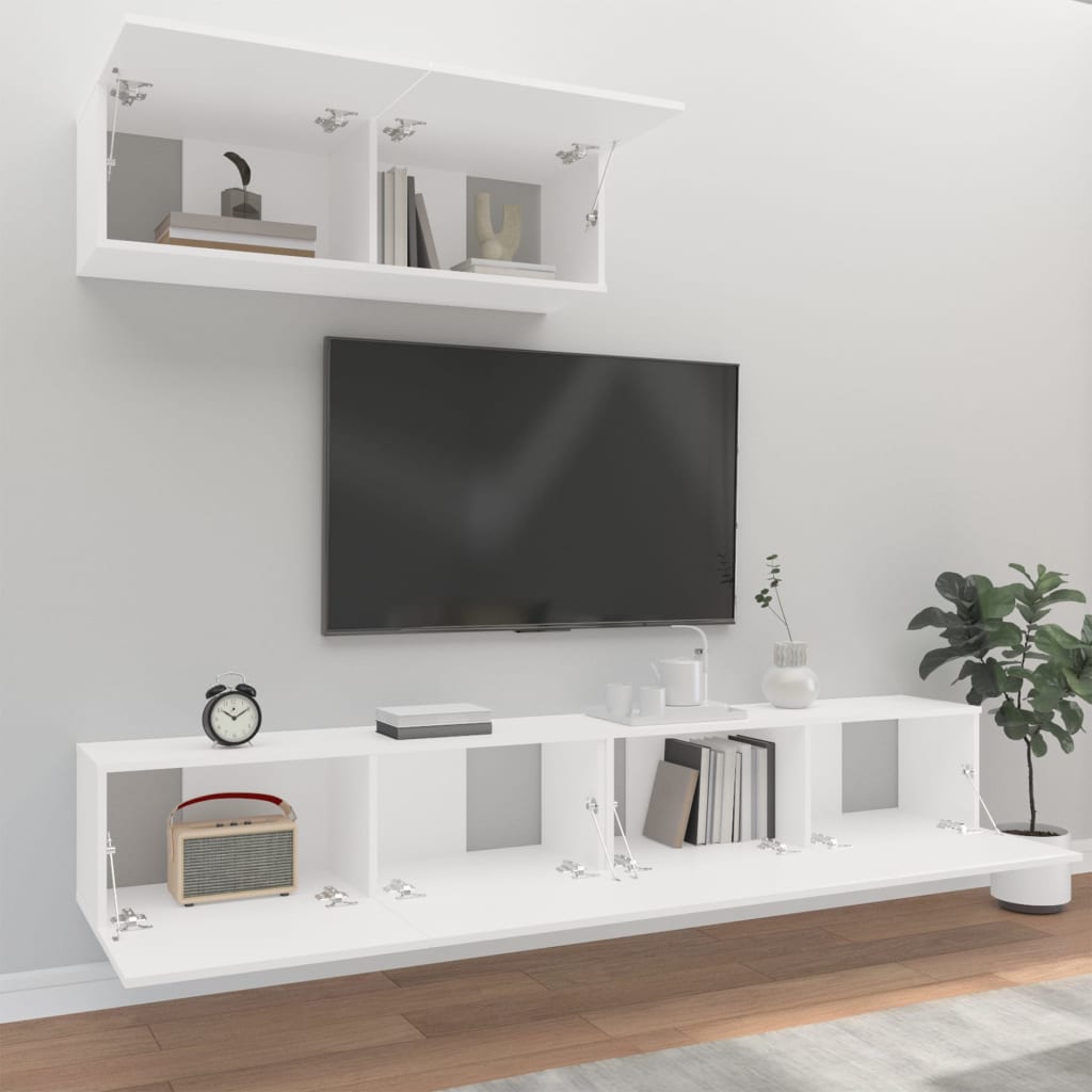 Ensemble de meubles TV 3 pièces en bois blanc