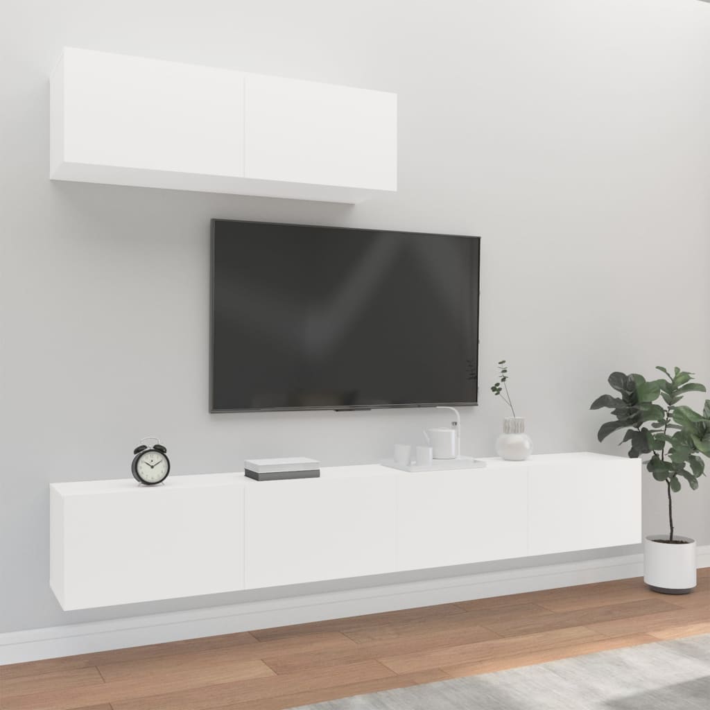 Ensemble de meubles TV 3 pièces en bois blanc