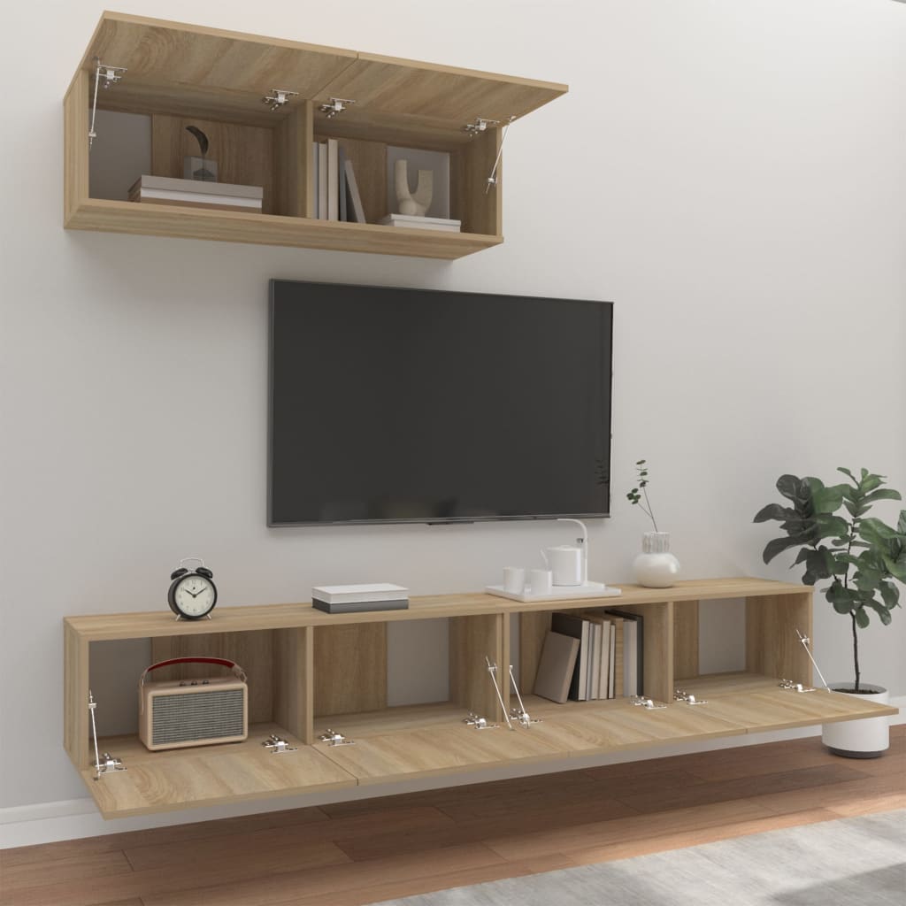 Ensemble de meubles TV 3 pièces en bois de chêne Sonoma